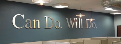 metal faced foam in brushed aluminum on black foam for can do will do mission statement lobby